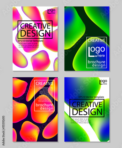 Fluid colors backgrounds set. Holographic effect. Applicable for gift card,cover,poster,brochure,magazine. Vector template