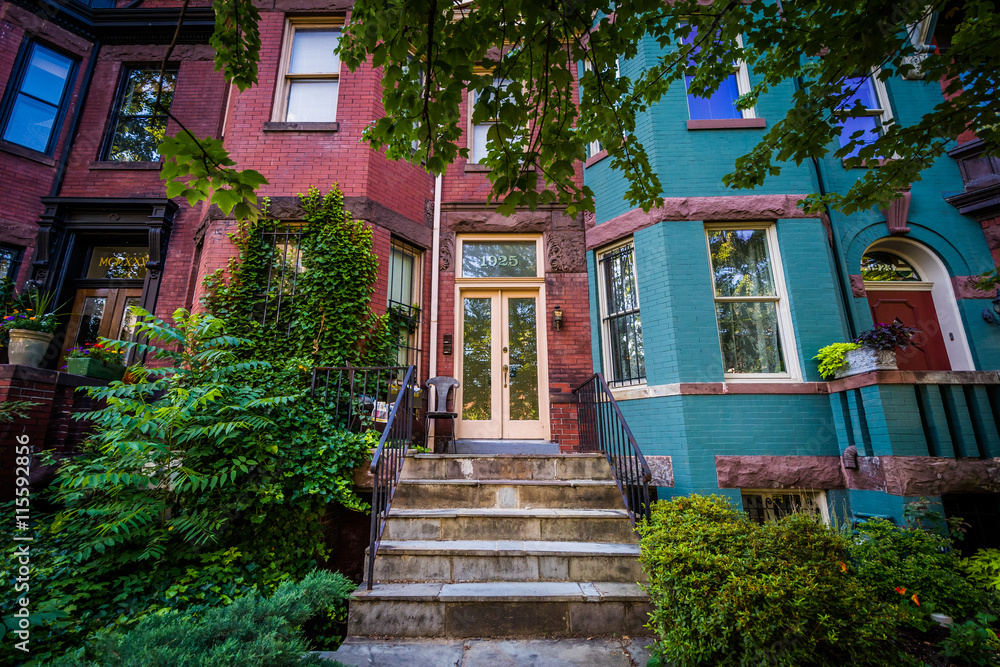 Colorful row houses in Washington, DC.
