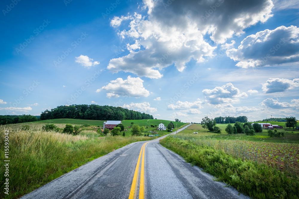 Country road near Glen Rock, in York County, Pennsylvania.