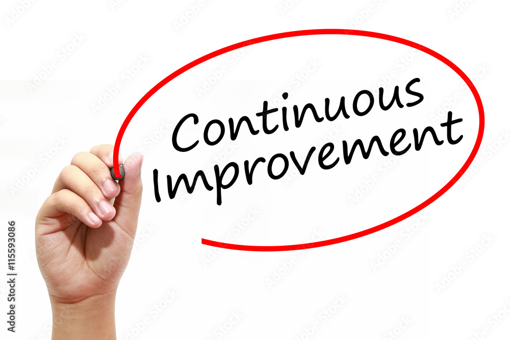 Man Hand writing Continuous Improvement with marker on transparent wipe board. Business, internet, technology concept. Man Hand writing Continuous Improvement with marker on transparent wipe board. Business, internet, technology concept.