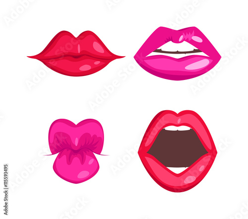 Female lips isolated on white background. Passion makeup mouth. Set woman lips romance cosmetic sensuality desire. Set of mouth smile woman red sexy woman lips isolated shape romantic print emotions
