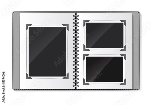 photo album with spiral empty frames on white. vector illustrati