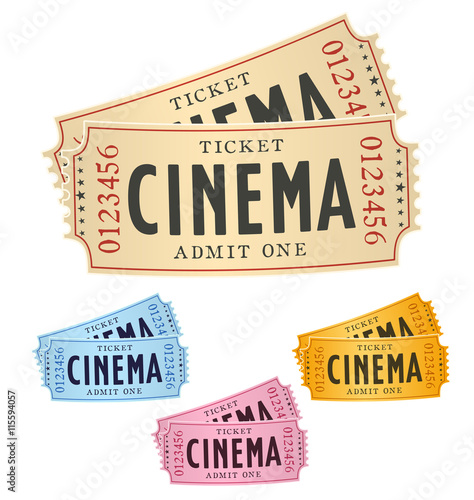 a pair of cinema tickets isolated on white with color variations