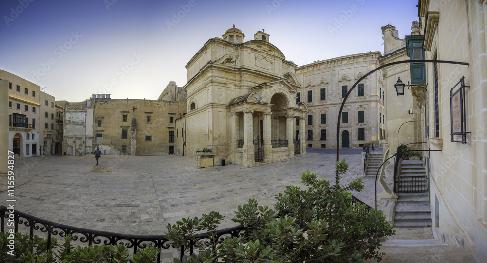 Panoramic view of St.Catherine of Italy church in Valletta, Malta early in the morning