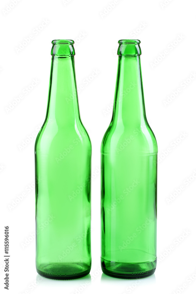 green glass bottles on white isolated background green glass bottles on white isolated background