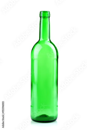 green glass bottle on white isolated background