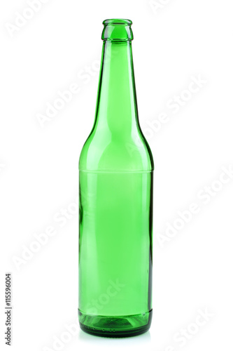 green glass bottle on white isolated background