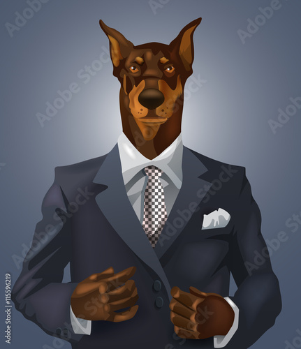 man with doberman head