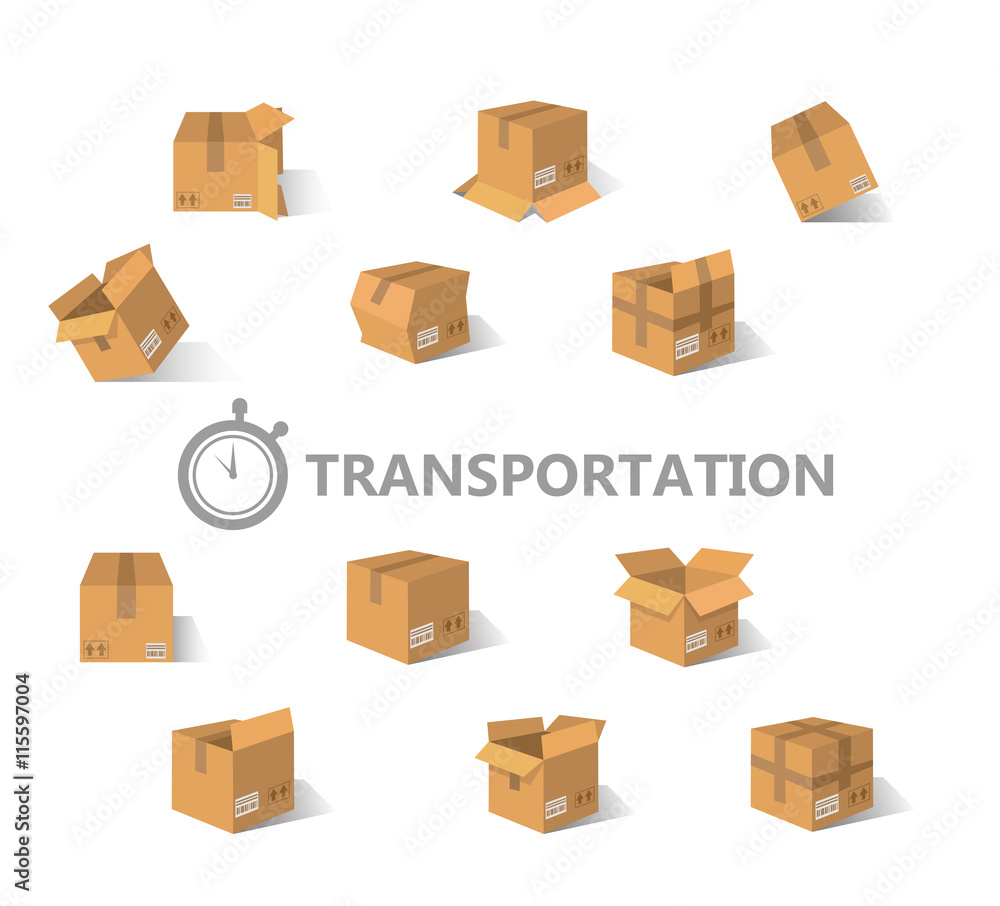 Vector illustration. Flat carton box. Transport , packaging. Post service and online delivery.
