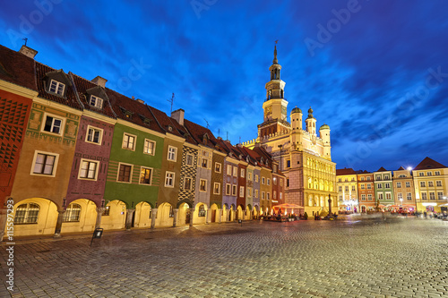 Old Market Square in Poznan at night, long exposure effect, Poland.