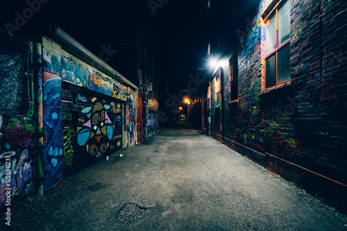 Graffiti Alley at night, in...