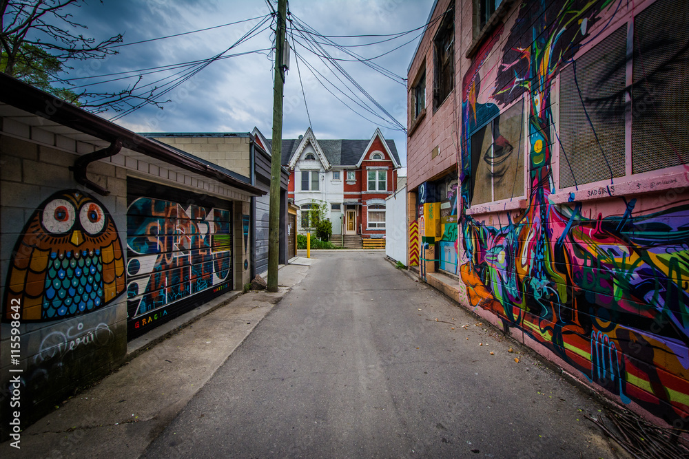 Graffiti in an alley in West Queen West, in Toronto, Ontario.