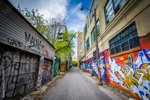 Graffiti in an alley in the Fashion District, of Toronto, Ontari © jonbilous