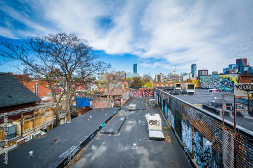 Photography Graffiti on buildings and view over roofs at Kensington Market,