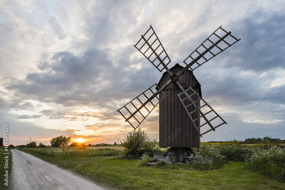 Sweden, Oland, Windmill at sunset Sweden, Oland, Windmill at sunset