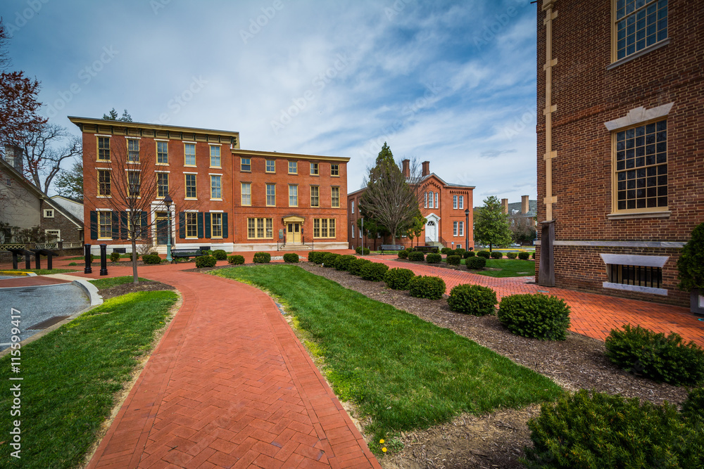 Historic brick buildings in downtown Dover, Delaware.