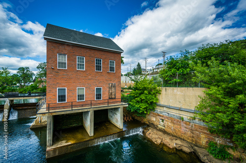 Historic buildings along the Winnipesaukee River, in Laconia, Ne