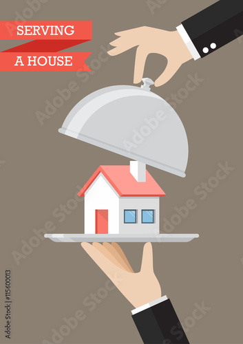Waiter serving a house