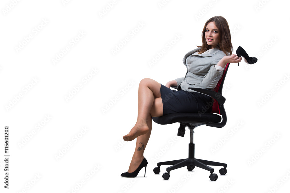 Fototapeta premium Businesswoman sitting isolated on white background