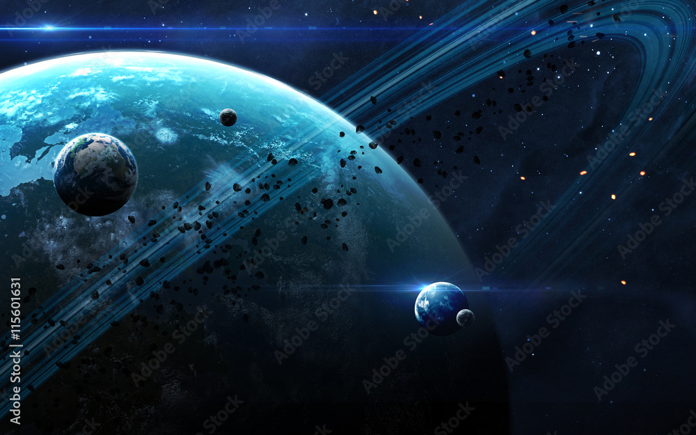 Universe scene with planets, stars and galaxies in outer space showing the beauty of  exploration. Elements furnished by NASA