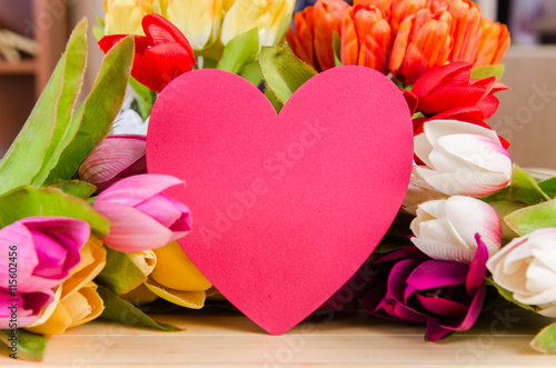 Tulips flowers arranged with copyspace for your text