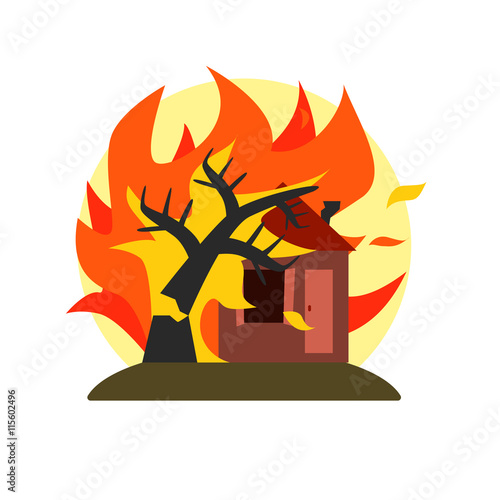 Burning Tree Falling On House Natural Force Sticker