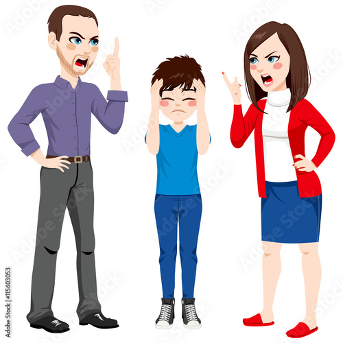 Father and mother arguing and son sad for the conflict