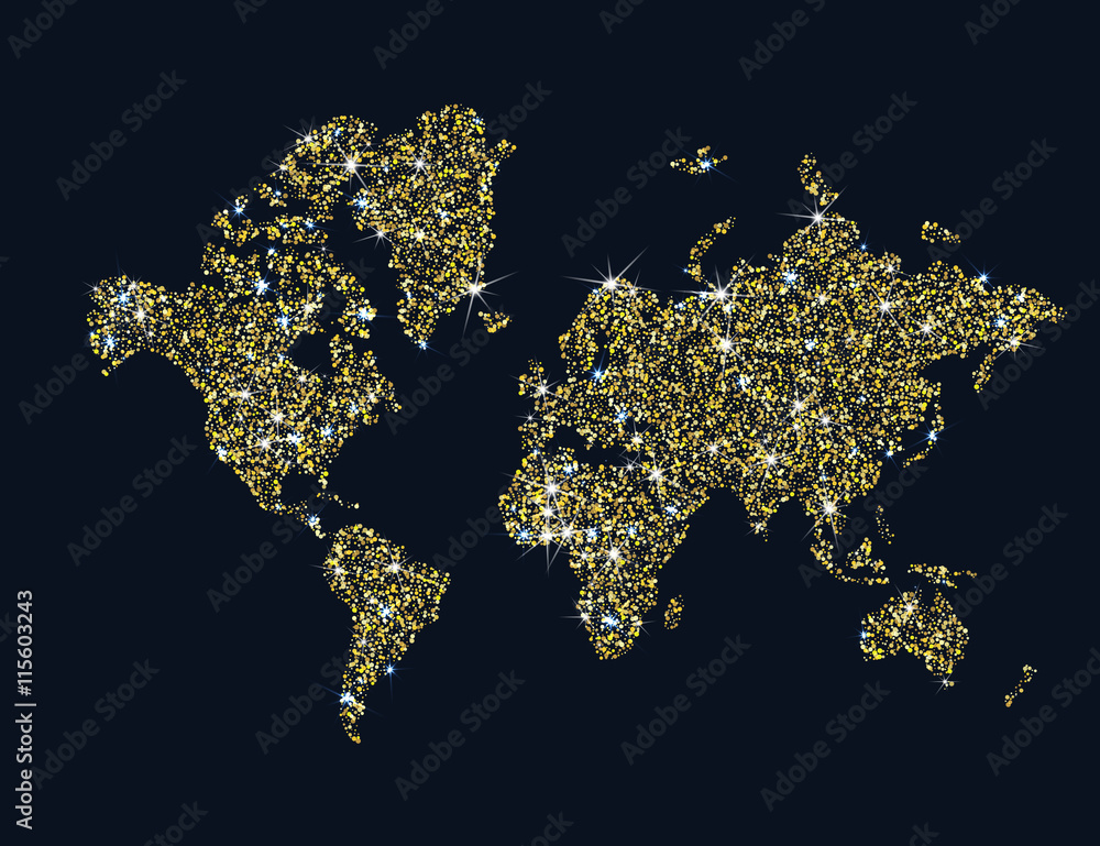 Gold sparkling world map