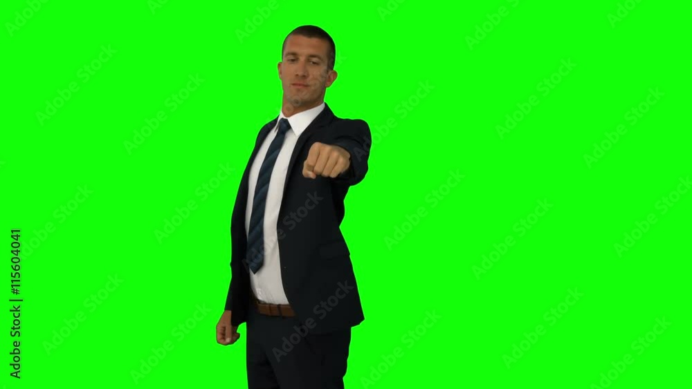 Businessman presenting with hand Businessman presenting with hand