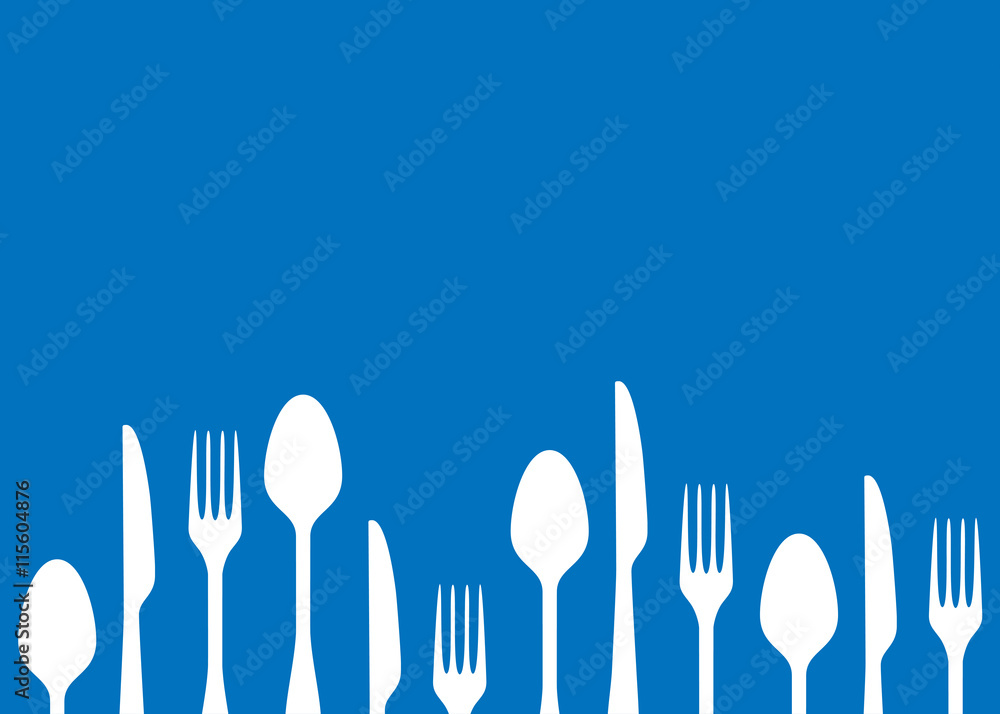 Icono plano cubiertos sobre fondo azul Icono plano cubiertos sobre fondo azul