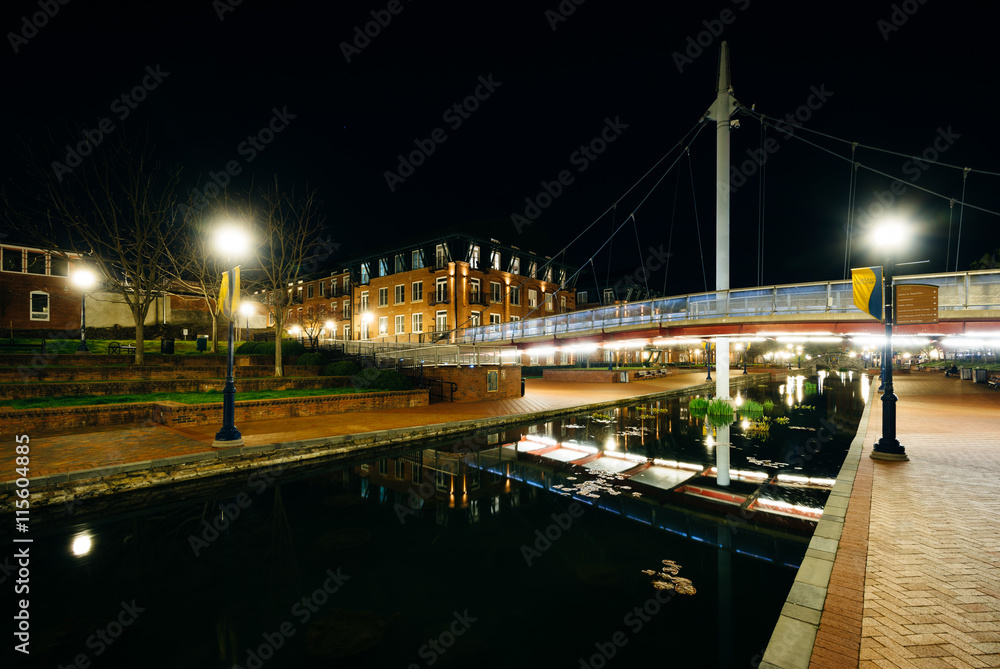 Modern bridge over Carroll Creek at night, at Carroll Creek Line