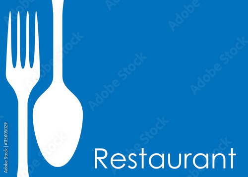 Icono plano Restaurant y cubiertos sobre fondo azul