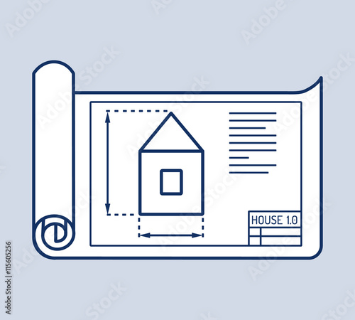 House plan thin line vector illustration, architectural project, blueprint.