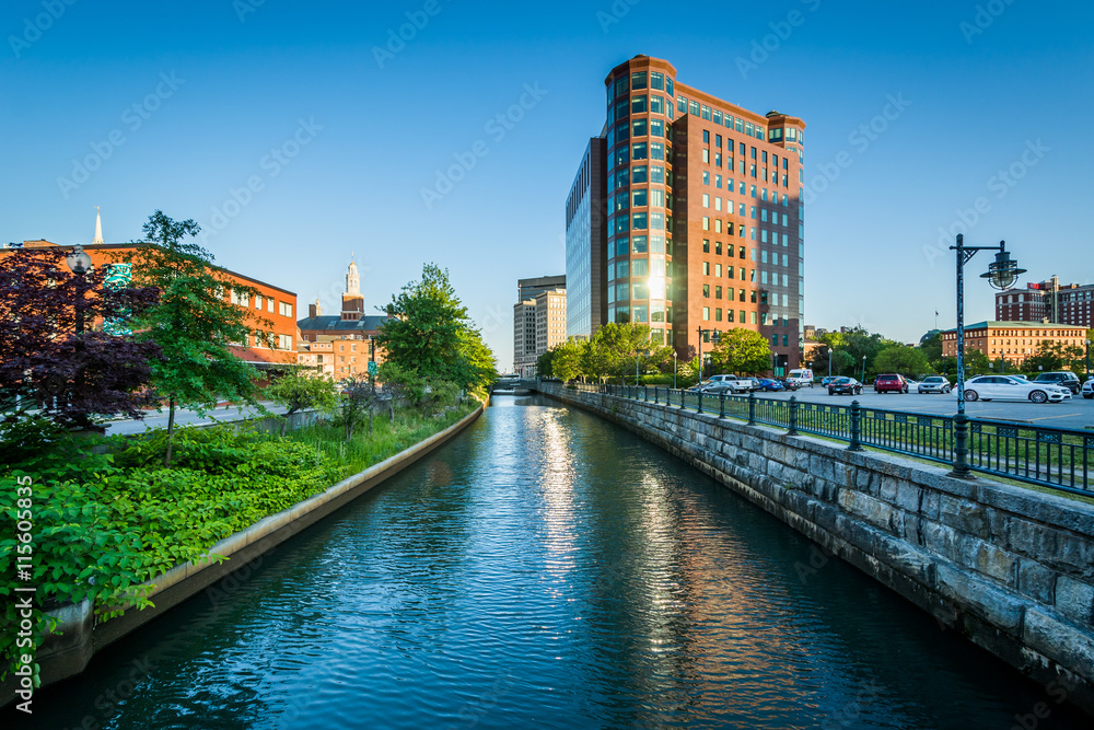 Modern buildings and the Providence River, in downtown Providenc