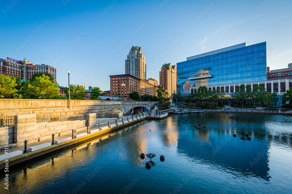 Modern buildings and the Providence River, in downtown Providenc