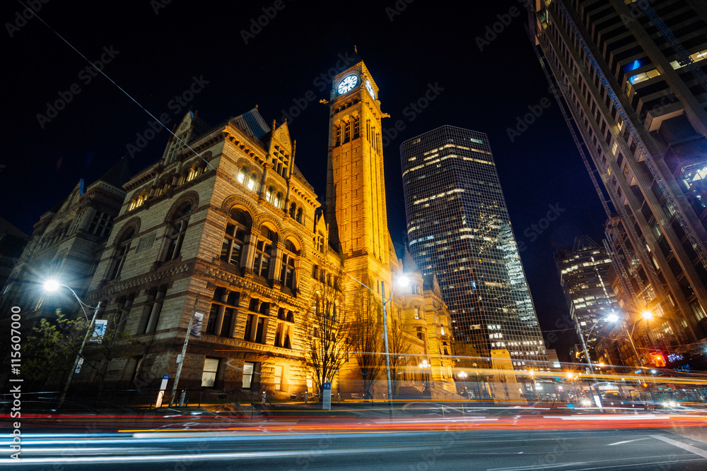 Old City Hall at night, in downtown Toronto, Ontario.