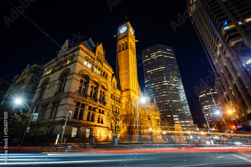 Photography Old City Hall at night, in downtown Toronto, Ontario.