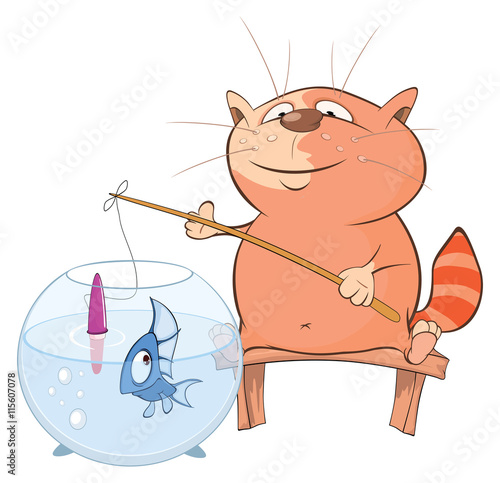  Illustration of a Cute Cat Fisherman. Cartoon Character 