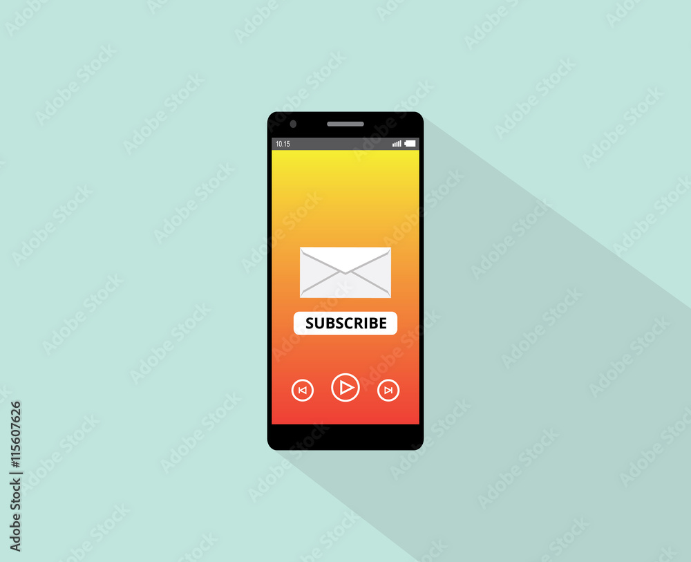 subscribe newsletter or application on the smartphone with envelope and phone device vector graphic subscribe newsletter or application on the smartphone with envelope and phone device vector graphic