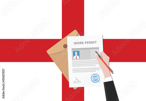 work permit problem in british after brexit with people sign a paper document vector graphic