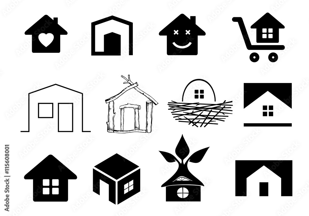 Vector set of different icons logos pattern pieces for construction companies, real estate agencies, businesses. Silhouettes of houses