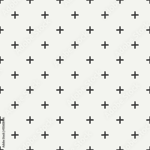 Hand drawn geometric seamless ink pattern with brush strokes. Wrapping paper. Abstract vector background. Round brush strokes. Texture with crosses or pluses. Dry brush. Rough edges ink illustration.