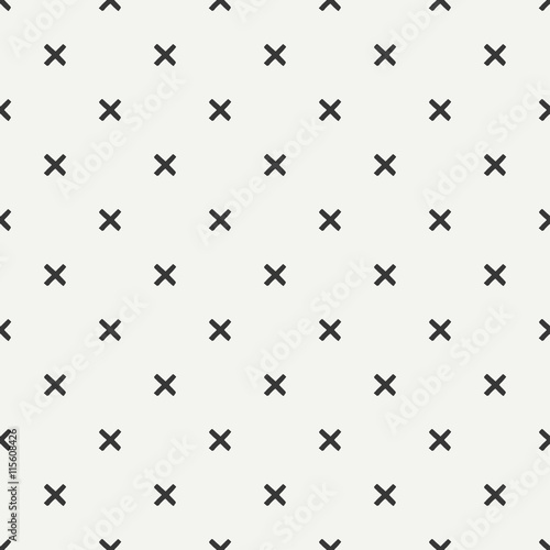 Hand drawn geometric seamless ink pattern with brush strokes. Wrapping paper. Abstract vector background. Round brush strokes. Texture with crosses or pluses. Dry brush. Rough edges ink illustration.