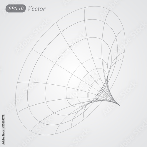 Wireframe mesh element. The funnel consisting of lines. Vector Illustration.