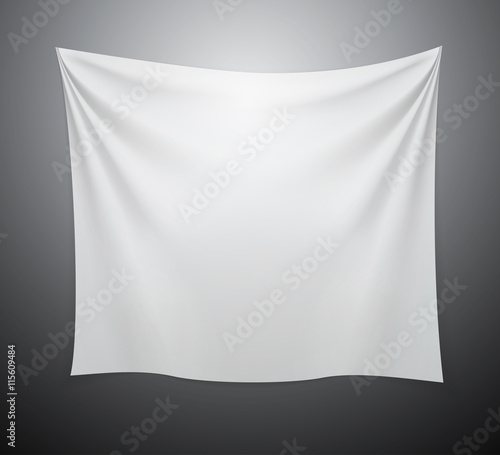 White textile cloth banner with folds. 