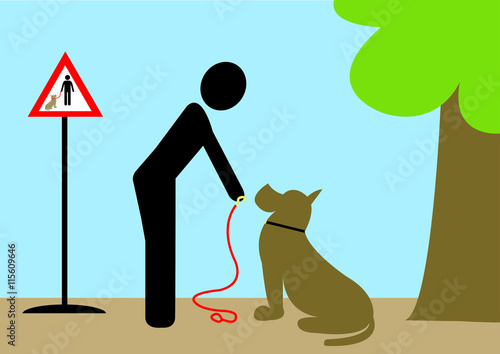 Illustration Leinenpflicht, Hund; anleinen; vorgeschrieben; Mensch; befolgen; spazieren