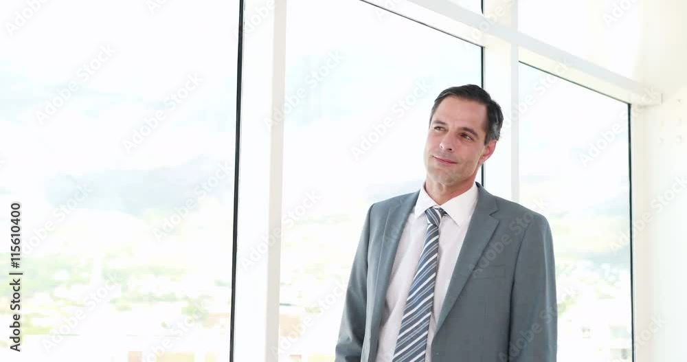 Video of thoughtful businessman looking away in office Video of thoughtful businessman looking away in office
