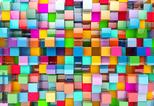 Abstract background of multi-colored cubes, 3D illustration