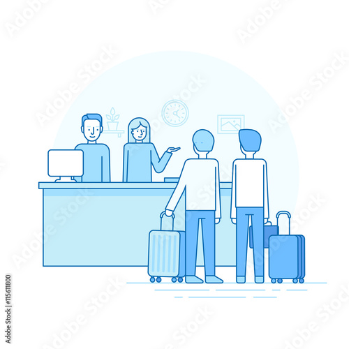 Vector illustration in trendy flat linear style - hotel receptio