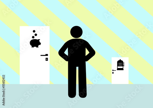 Illustration Nudging; sparen; konsumieren; Erziehung; entscheiden; Hinweis; Gegensatz